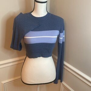 Cropped Stripped Sweater size Small ribbed with bell sleeves